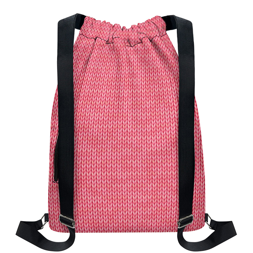 Pink Knitted Pattern Print Drawstring Backpack