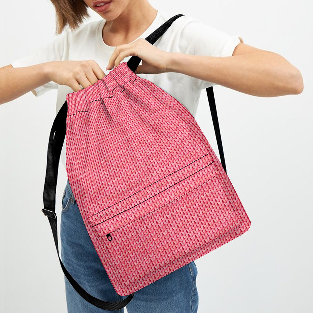 Pink Knitted Pattern Print Drawstring Backpack