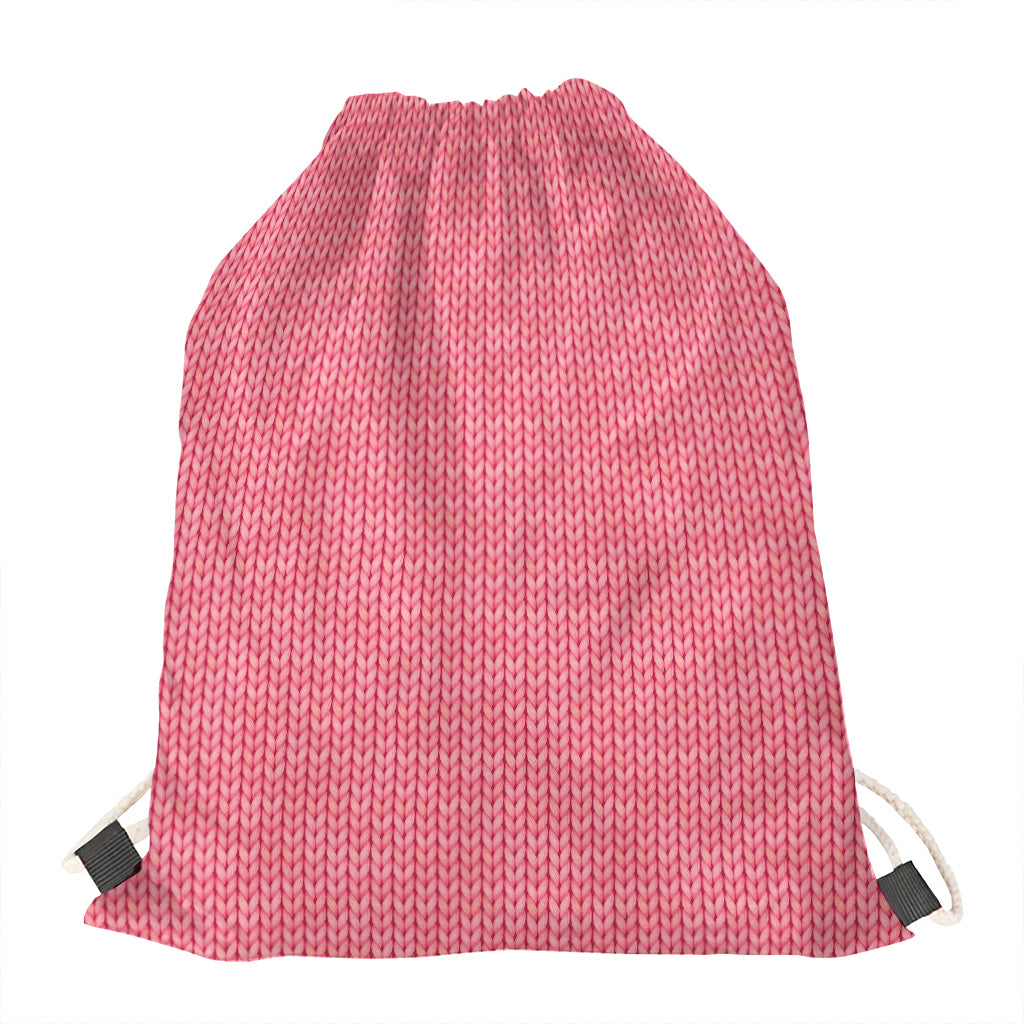 Pink Knitted Pattern Print Drawstring Bag