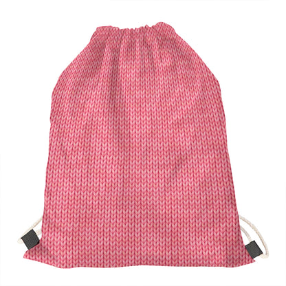 Pink Knitted Pattern Print Drawstring Bag