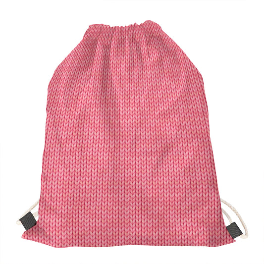 Pink Knitted Pattern Print Drawstring Bag