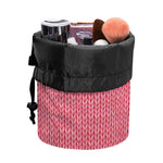 Pink Knitted Pattern Print Drawstring Makeup Bag