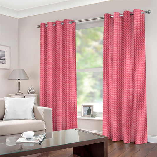 Pink Knitted Pattern Print Extra Wide Grommet Curtains