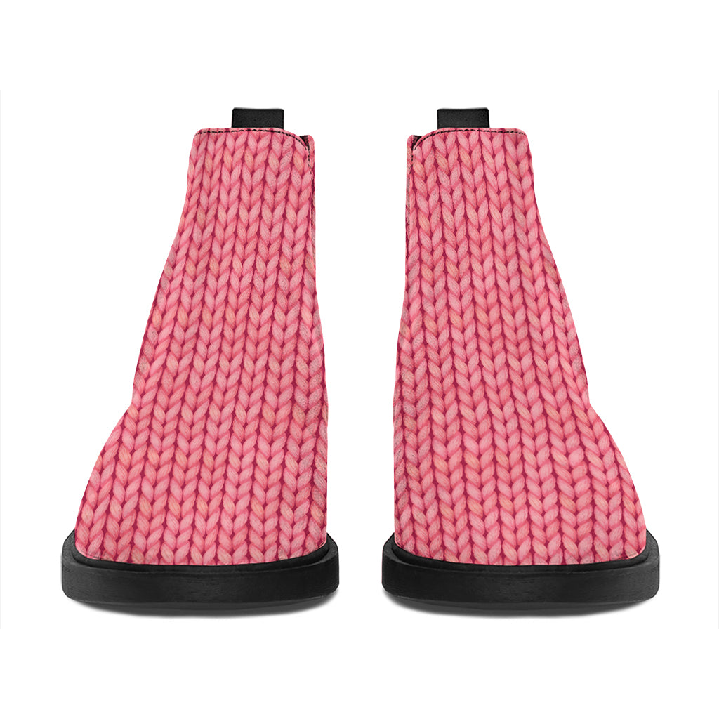 Pink Knitted Pattern Print Flat Ankle Boots