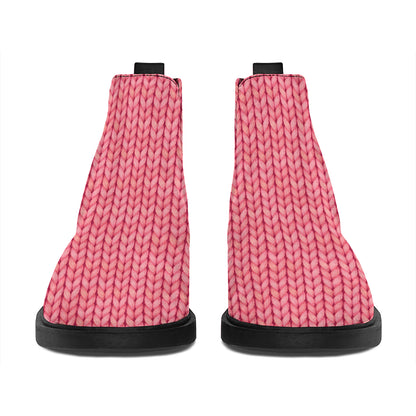 Pink Knitted Pattern Print Flat Ankle Boots