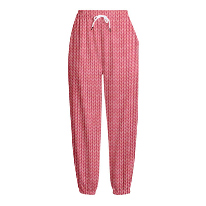 Pink Knitted Pattern Print Fleece Lined Knit Pants