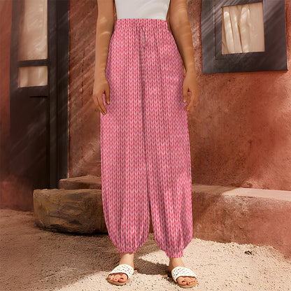 Pink Knitted Pattern Print Harem Pants