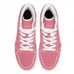 Pink Knitted Pattern Print High Top Leather Sneakers