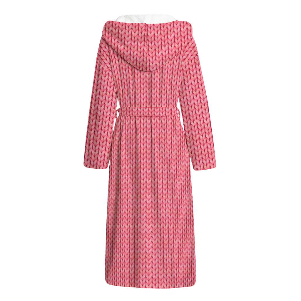 Pink Knitted Pattern Print Hooded Bathrobe
