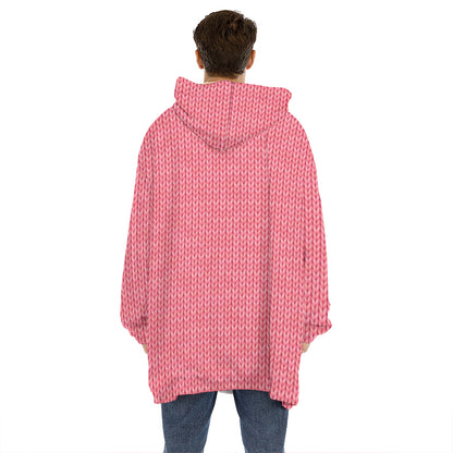Pink Knitted Pattern Print Hoodie Blanket