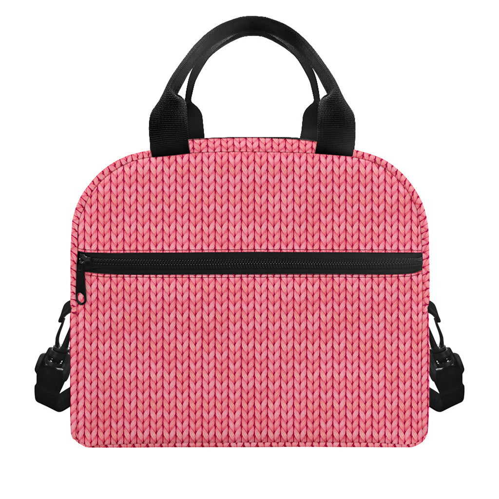 Pink Knitted Pattern Print Insulated Lunch Bag