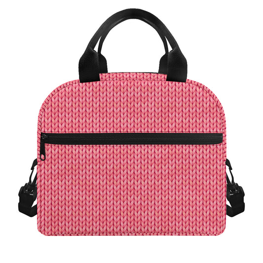 Pink Knitted Pattern Print Insulated Lunch Bag