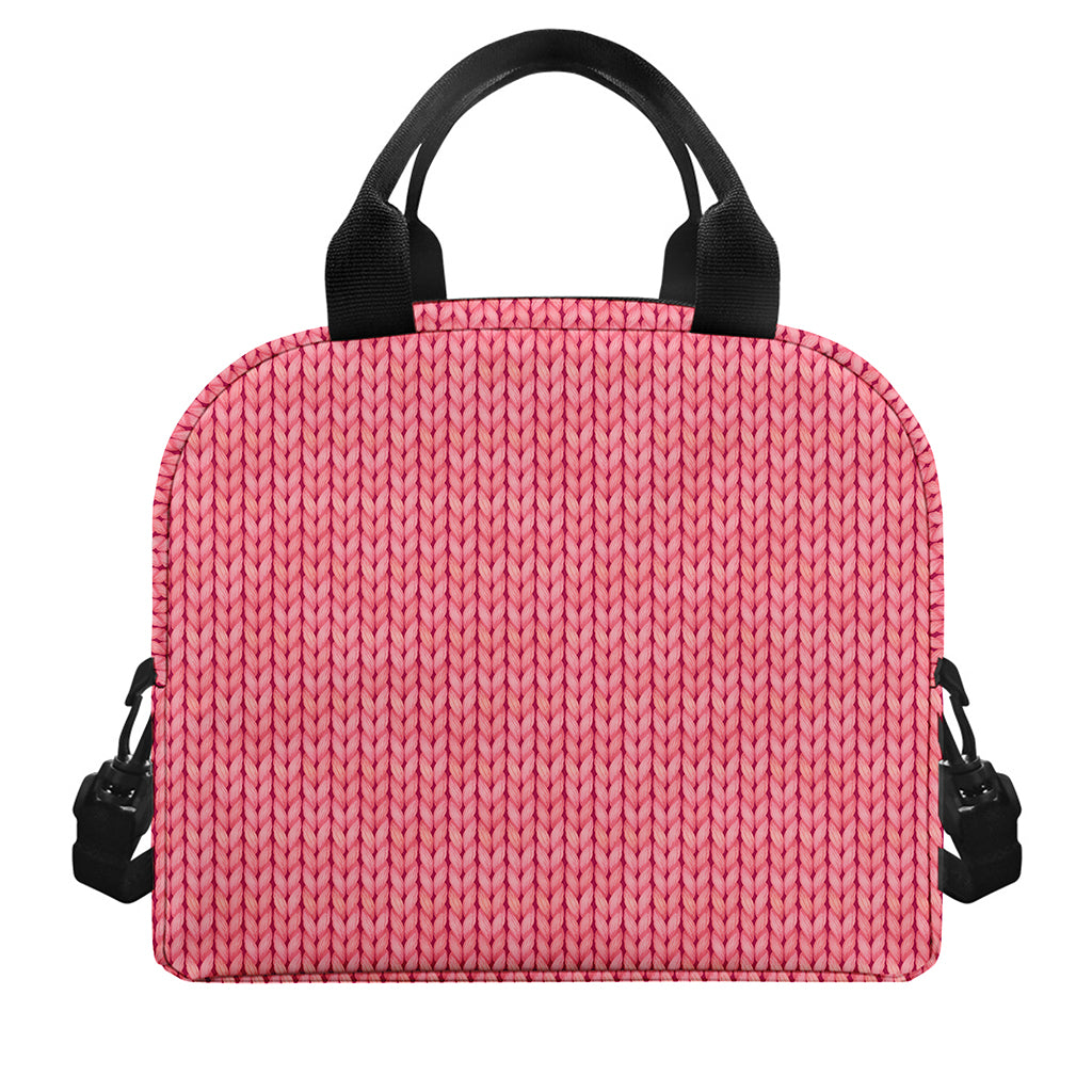 Pink Knitted Pattern Print Insulated Lunch Bag