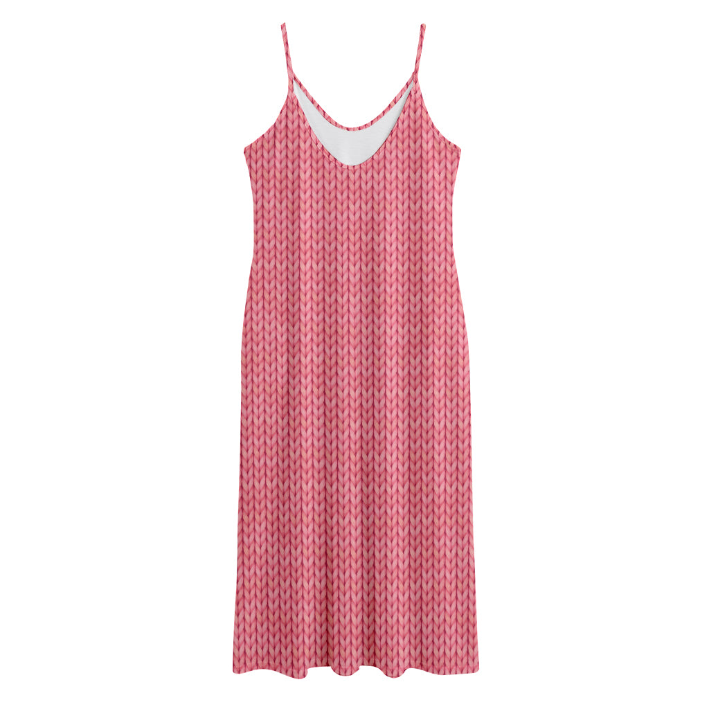 Pink Knitted Pattern Print Jersey Midi Cami Dress