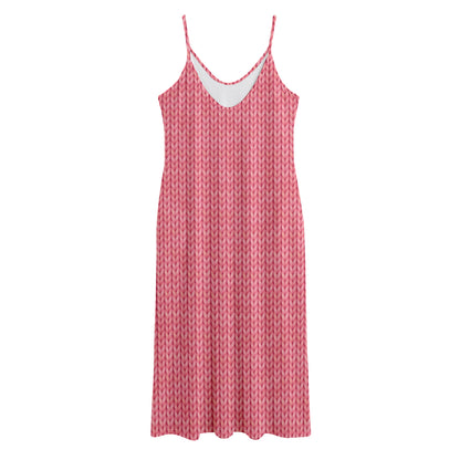 Pink Knitted Pattern Print Jersey Midi Cami Dress