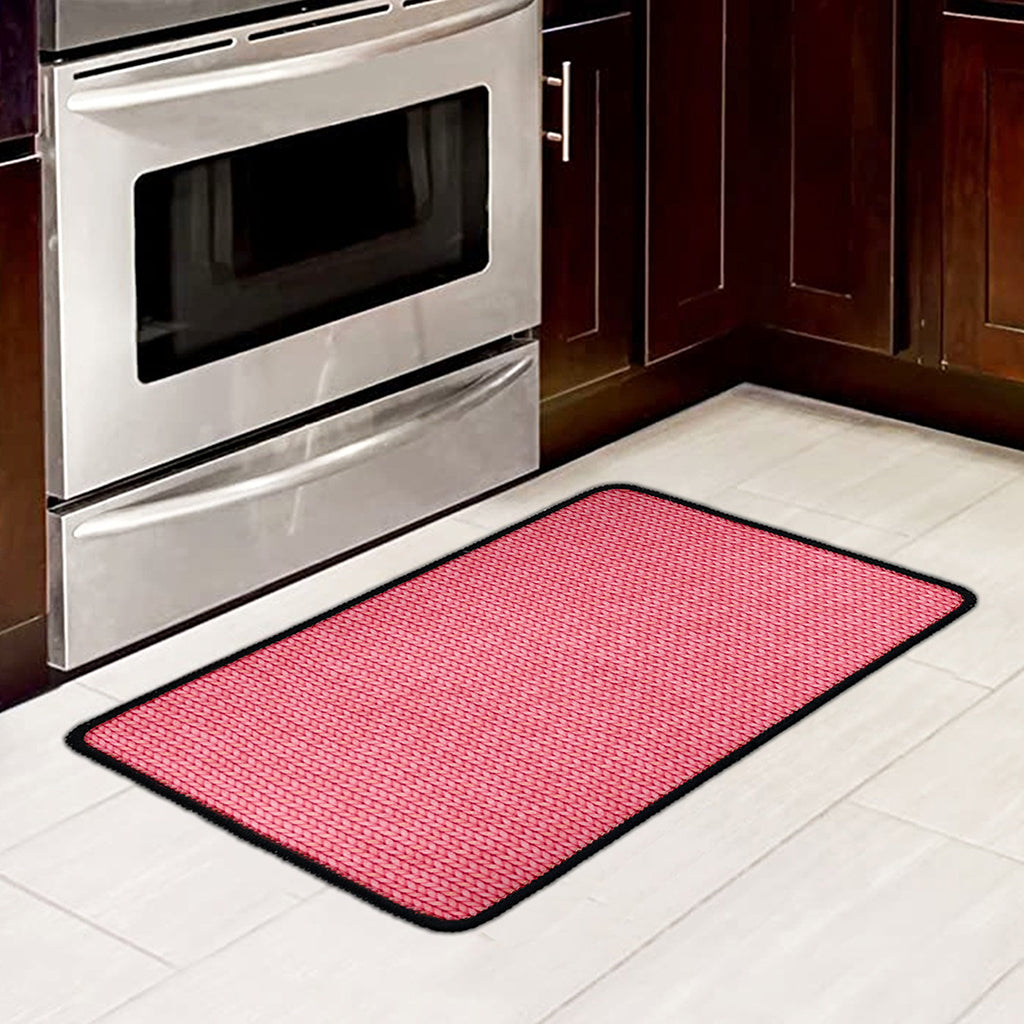 Pink Knitted Pattern Print Kitchen Mat