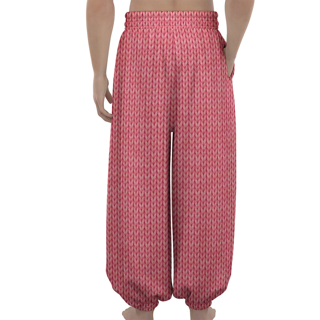 Pink Knitted Pattern Print Lantern Pants