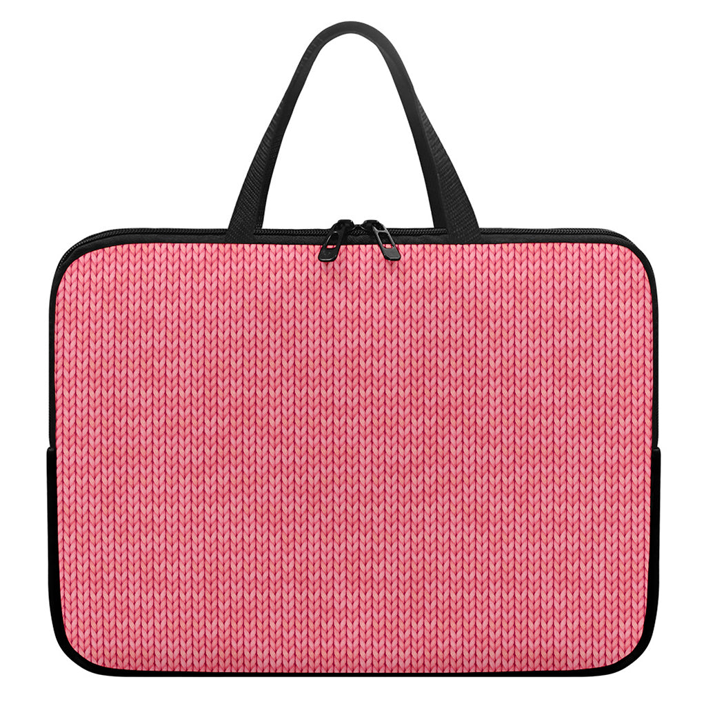 Pink Knitted Pattern Print Laptop Sleeve With Handle