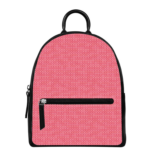 Pink Knitted Pattern Print Leather Backpack