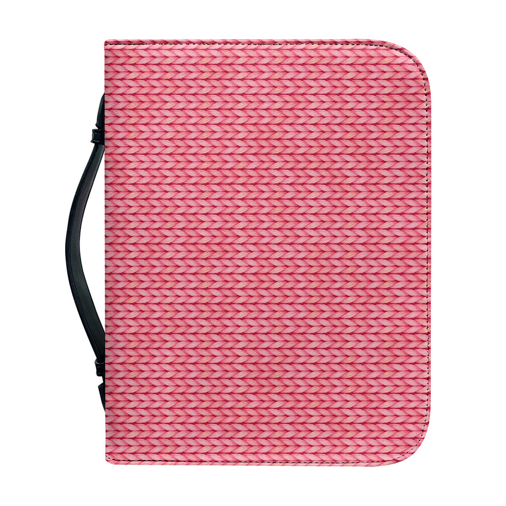 Pink Knitted Pattern Print Leather Bible Cover