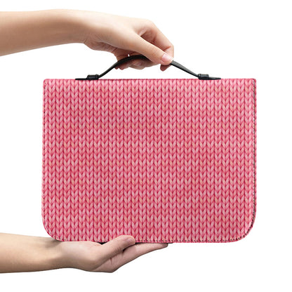 Pink Knitted Pattern Print Leather Bible Cover