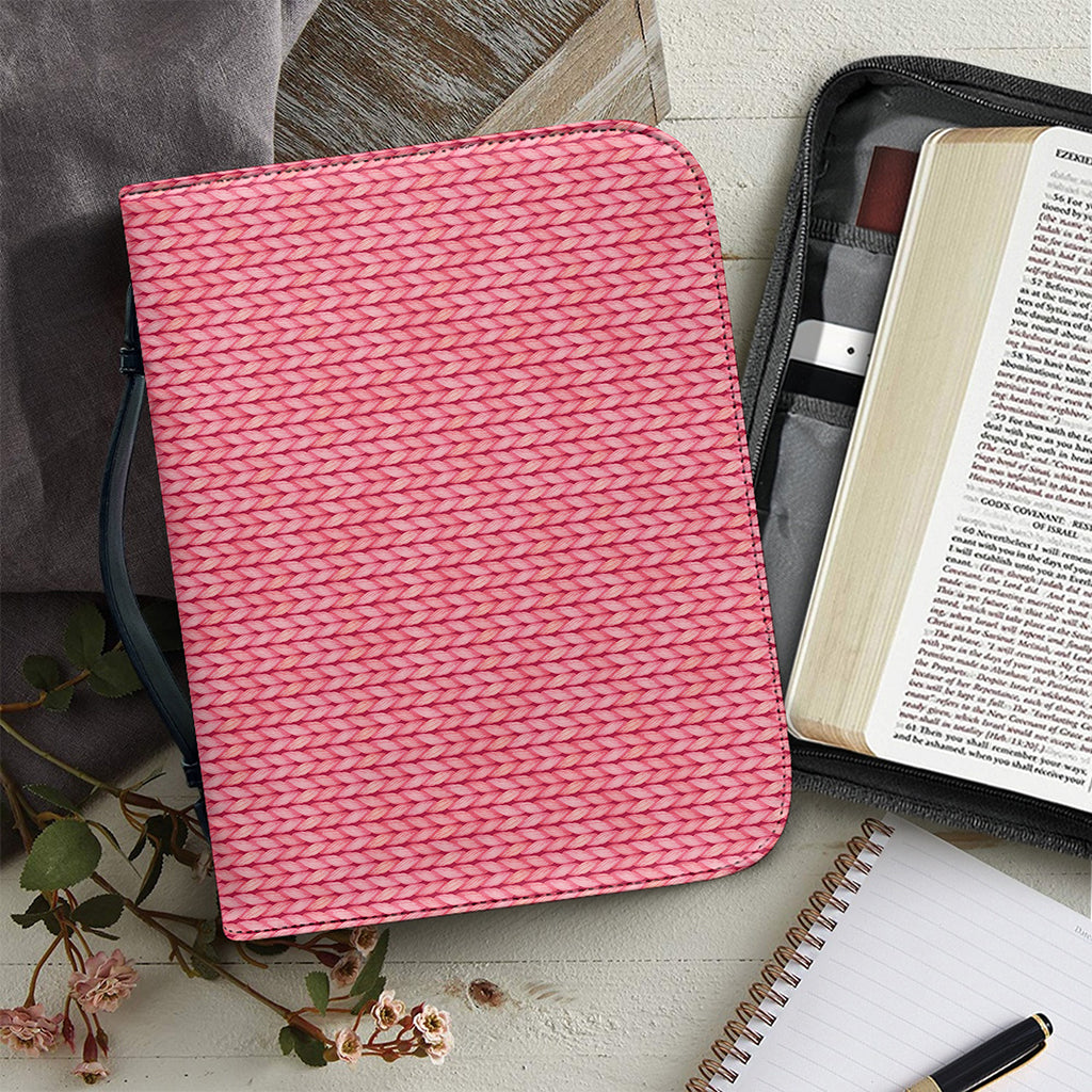 Pink Knitted Pattern Print Leather Bible Cover