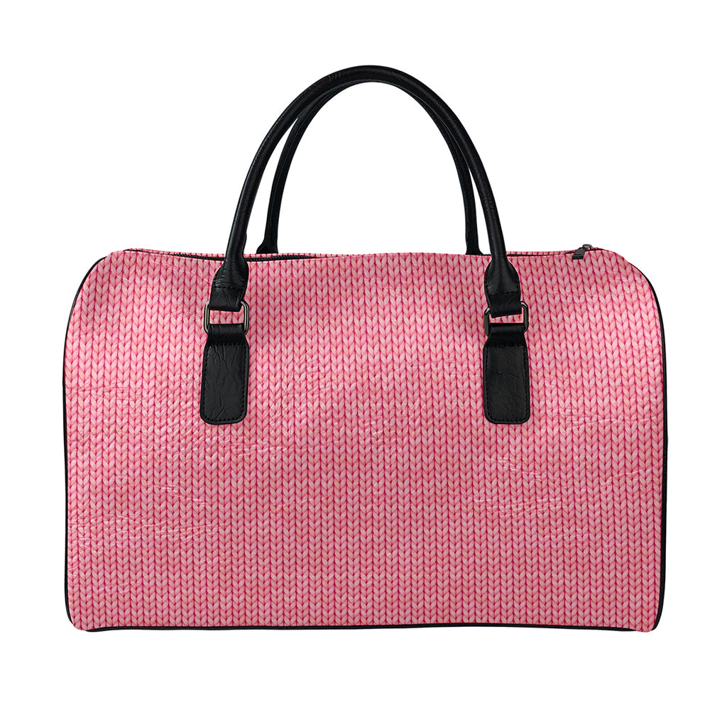 Pink Knitted Pattern Print Leather Duffle Bag
