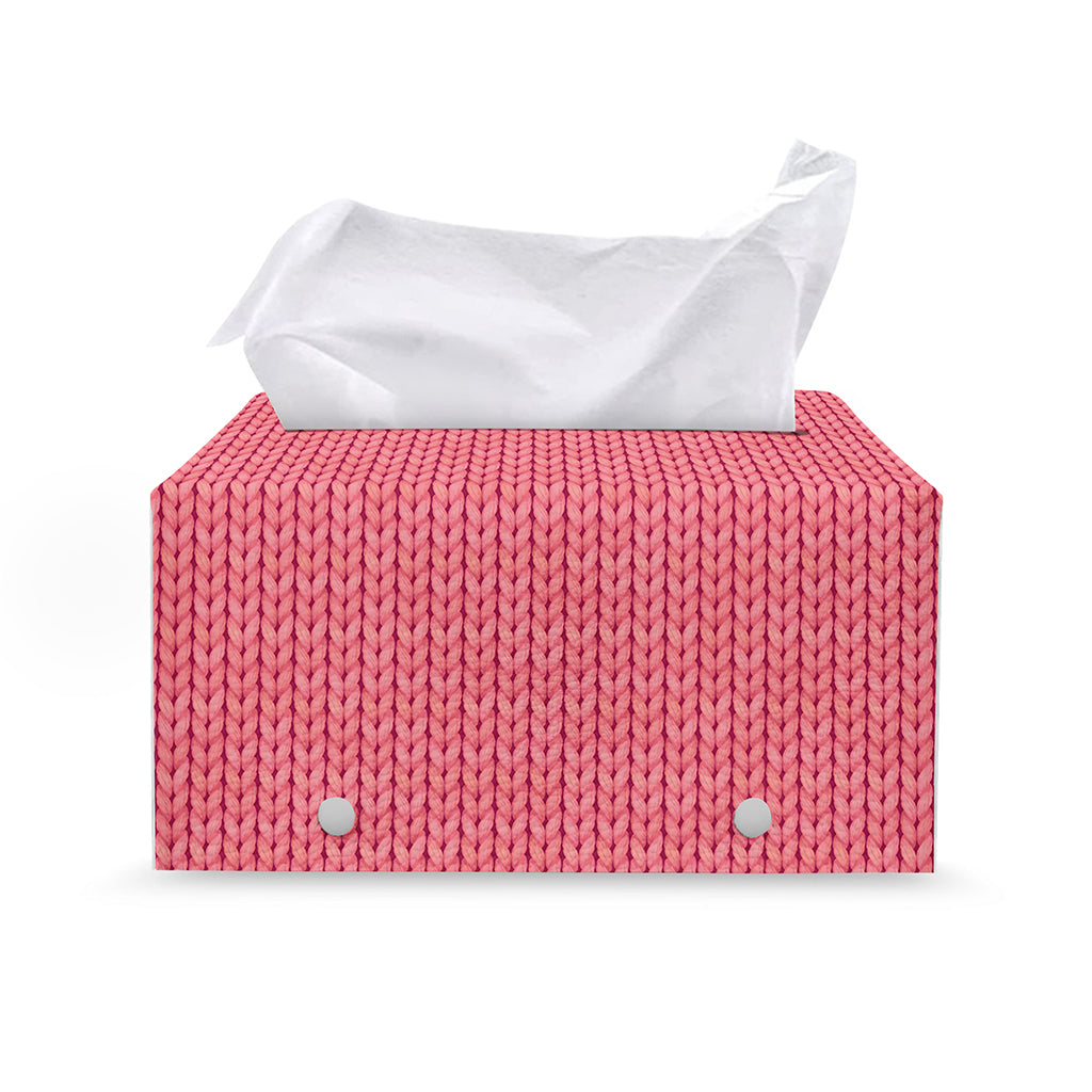 Pink Knitted Pattern Print Leather Tissue Box Cover