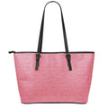 Pink Knitted Pattern Print Leather Tote Bag With Zipper