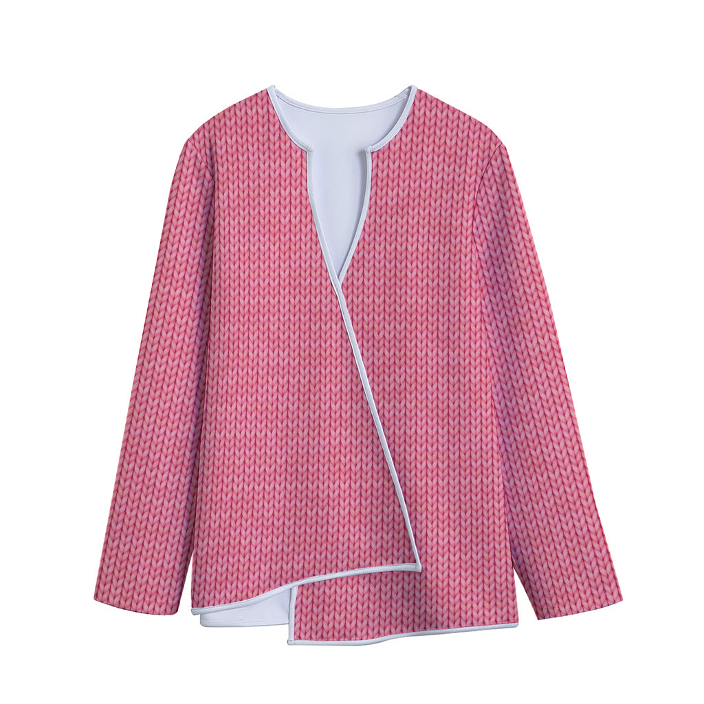 Pink Knitted Pattern Print Long Sleeve Short Coat