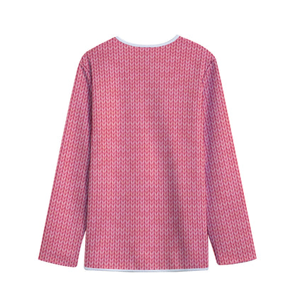 Pink Knitted Pattern Print Long Sleeve Short Coat