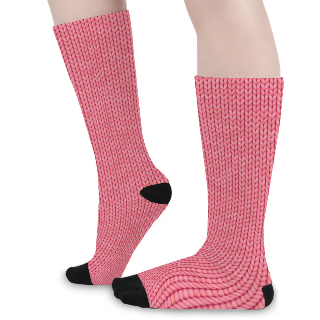 Pink Knitted Pattern Print Long Socks