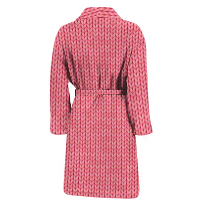 Pink Knitted Pattern Print Men's Bathrobe