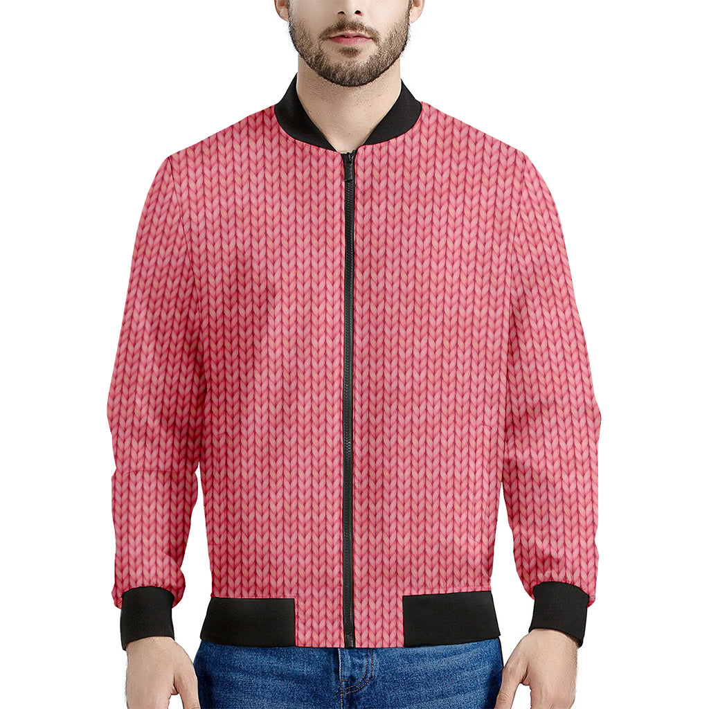 Pink Knitted Pattern Print Men's Bomber Jacket