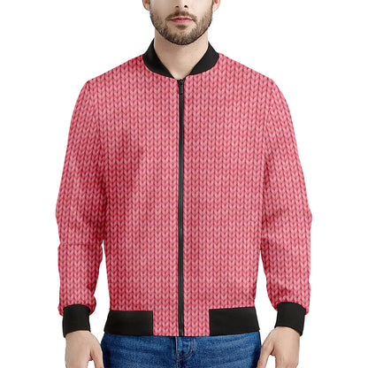 Pink Knitted Pattern Print Men's Bomber Jacket