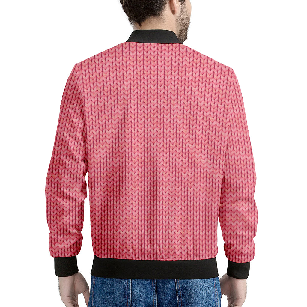 Pink Knitted Pattern Print Men's Bomber Jacket