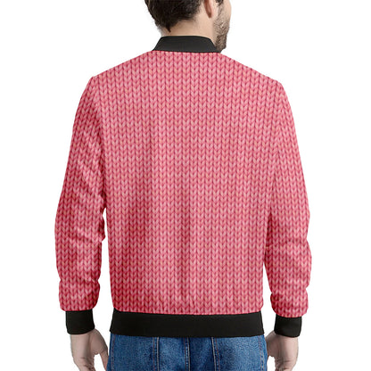 Pink Knitted Pattern Print Men's Bomber Jacket