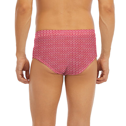 Pink Knitted Pattern Print Men's Briefs