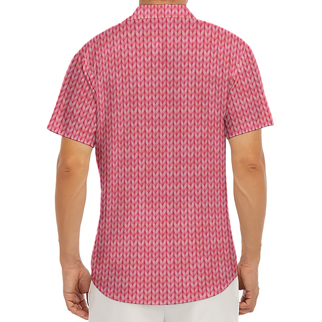 Pink Knitted Pattern Print Men's Deep V-Neck Shirt