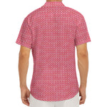 Pink Knitted Pattern Print Men's Deep V-Neck Shirt