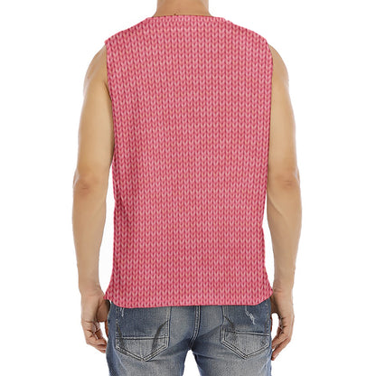 Pink Knitted Pattern Print Men's Fitness Tank Top