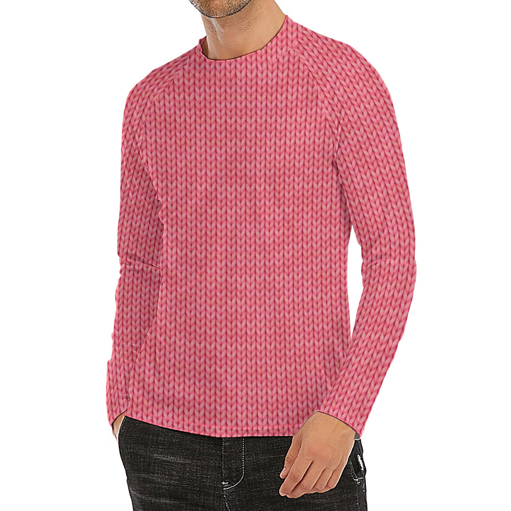 Pink Knitted Pattern Print Men's Long Sleeve Rash Guard