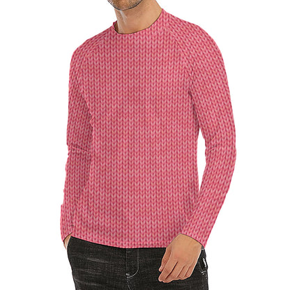 Pink Knitted Pattern Print Men's Long Sleeve Rash Guard