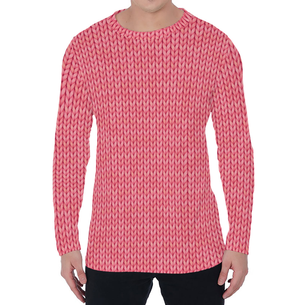 Pink Knitted Pattern Print Men's Long Sleeve T-Shirt