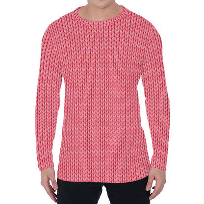 Pink Knitted Pattern Print Men's Long Sleeve T-Shirt