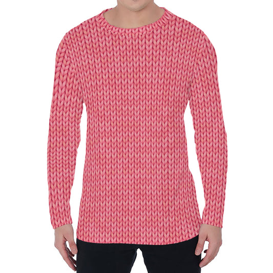 Pink Knitted Pattern Print Men's Long Sleeve T-Shirt