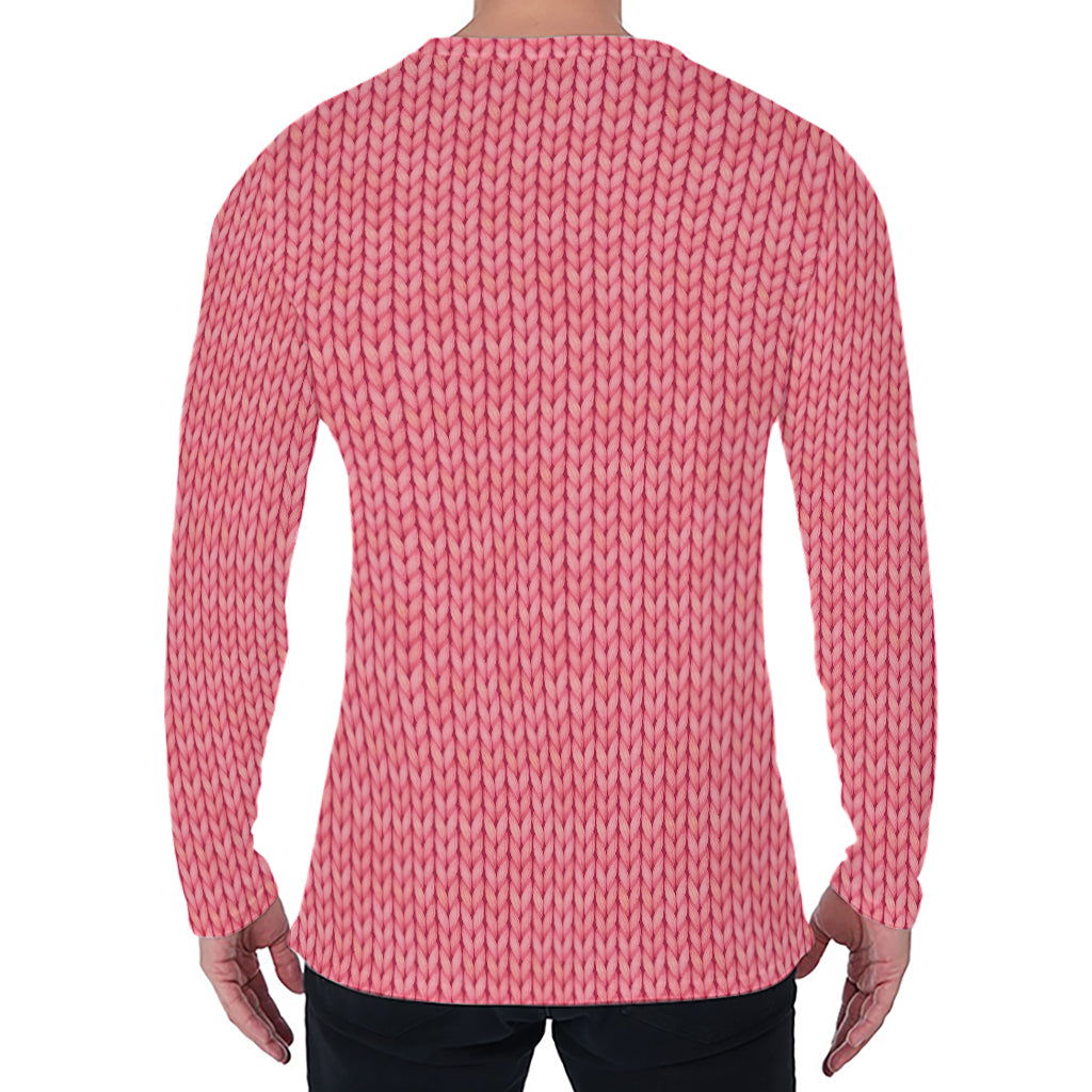 Pink Knitted Pattern Print Men's Long Sleeve T-Shirt