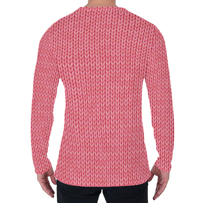 Pink Knitted Pattern Print Men's Long Sleeve T-Shirt