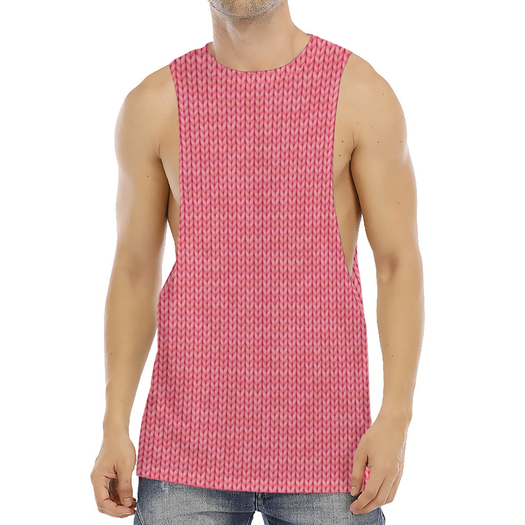 Pink Knitted Pattern Print Men's Muscle Tank Top