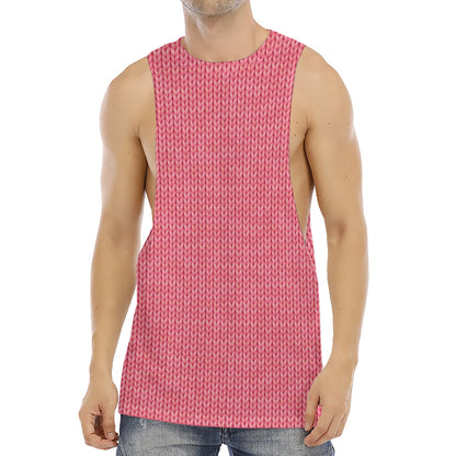 Pink Knitted Pattern Print Men's Muscle Tank Top